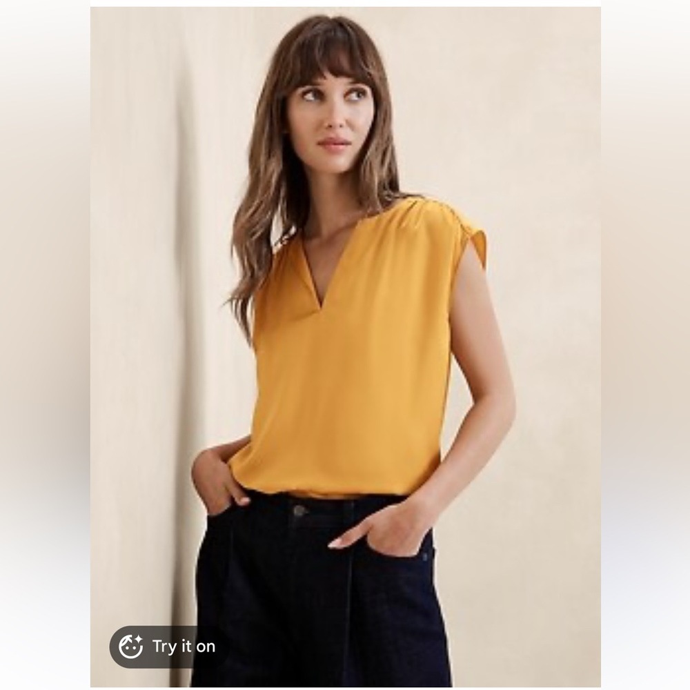 Banana Republic Cap Sleeve Blouse in Mustard